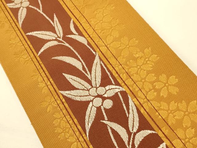 平和屋着物●本場筑前博多織　半幅帯　草花間道　正絹　逸品　CABK6104ak