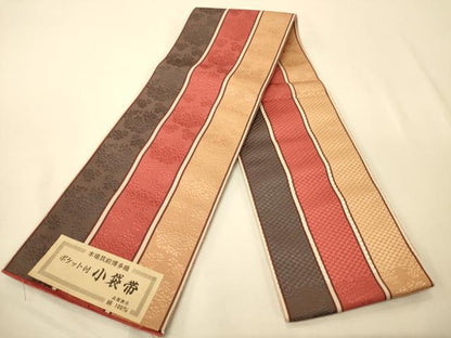 平和屋着物●本場筑前博多織　半幅帯　井上絹織謹製　花間道　証紙付き　正絹　逸品　未使用　CABK6109ak