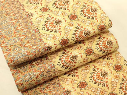 平和屋着物●本場筑前博多織　半幅帯　幾何学菱文　証紙付き　正絹　逸品　未使用　CABK6111ak