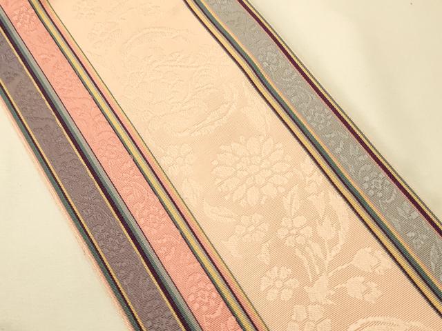 平和屋着物●本場筑前博多織　半幅帯　草花間道　正絹　逸品　CABK6113ak