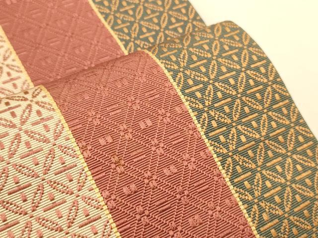 平和屋着物●本場筑前博多織　半幅帯　菱間道　証紙付き　正絹　逸品　CABK6114ak
