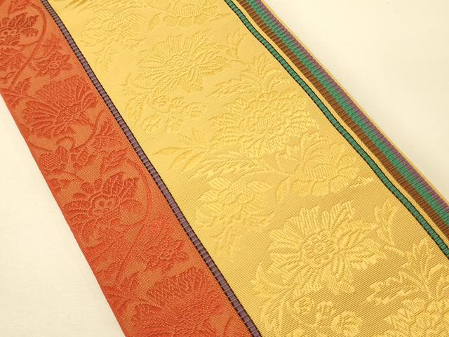 平和屋着物●本場筑前博多織　半幅帯　草花間道　正絹　逸品　CABK6116ak