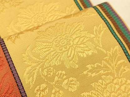 平和屋着物●本場筑前博多織　半幅帯　草花間道　正絹　逸品　CABK6116ak