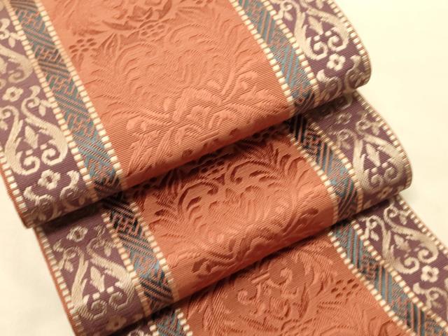 平和屋着物●本場筑前博多織　半幅帯　唐草間道　正絹　逸品　CABK6117ak