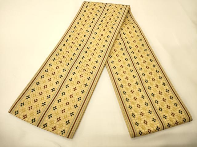 平和屋着物●本場筑前博多織　半幅帯　幾何学間道　証紙付き　正絹　逸品　CABK6118ak