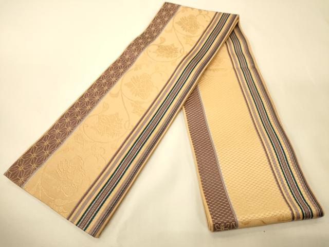 平和屋着物●本場筑前博多織　半幅帯　脇山忠道作　花唐草間道　証紙付き　正絹　逸品　CABK6120ak