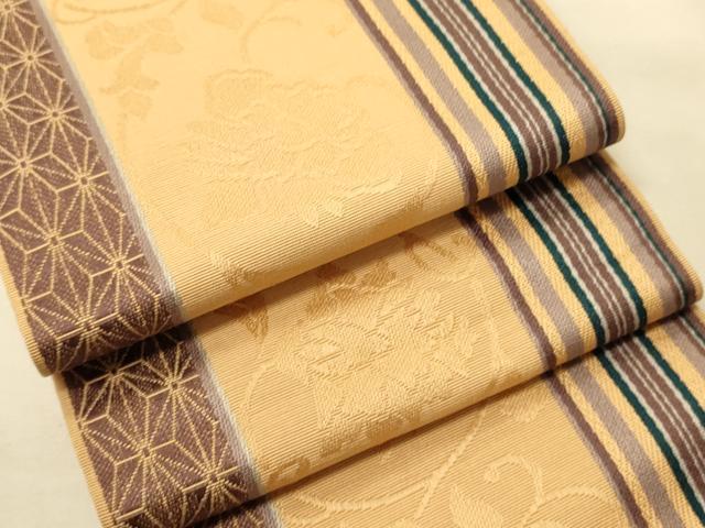 平和屋着物●本場筑前博多織　半幅帯　脇山忠道作　花唐草間道　証紙付き　正絹　逸品　CABK6120ak