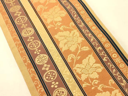 平和屋着物●本場筑前博多織　半幅帯　花唐草間道　証紙付き　正絹　逸品　CABK6122ak