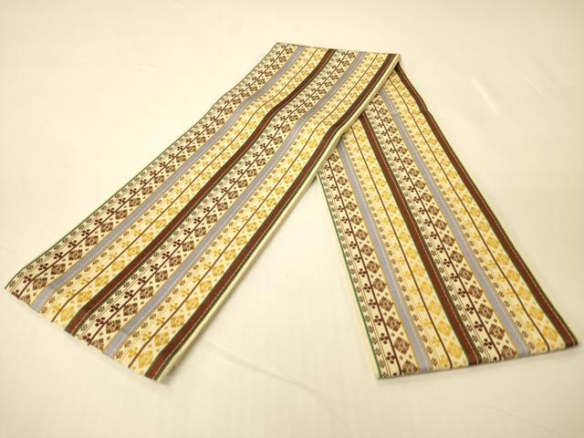 平和屋着物●本場筑前博多織　半幅帯　菱花間道　正絹　逸品　CABK6129ak