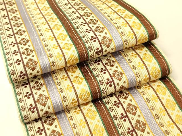 平和屋着物●本場筑前博多織　半幅帯　菱花間道　正絹　逸品　CABK6129ak