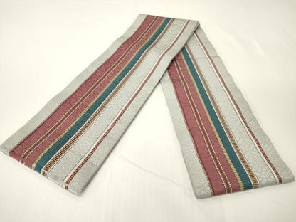 平和屋着物●本場筑前博多織　半幅帯　井上絹織謹製　七宝花間道　正絹　逸品　CABK6131ak
