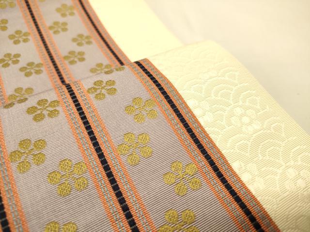 平和屋着物●本場筑前博多織　半幅帯　井上絹織謹製　青海波花間道　証紙付き　正絹　逸品　CABK6132ak