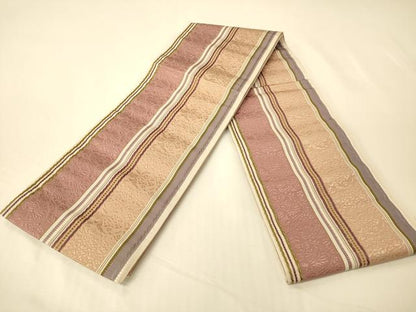 平和屋着物●本場筑前博多織　半幅帯　草花間道　証紙付き　正絹　逸品　CABK6135ak