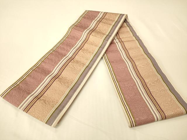 平和屋着物●本場筑前博多織　半幅帯　草花間道　証紙付き　正絹　逸品　CABK6135ak