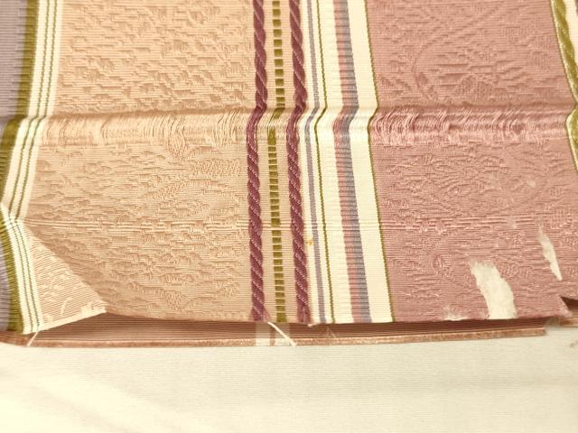 平和屋着物●本場筑前博多織　半幅帯　草花間道　証紙付き　正絹　逸品　CABK6135ak