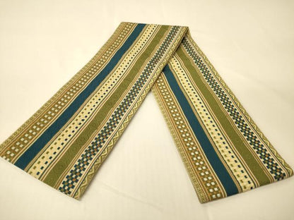 平和屋着物●本場筑前博多織　半幅帯　間道　証紙付き　正絹　逸品　CABK6145ak