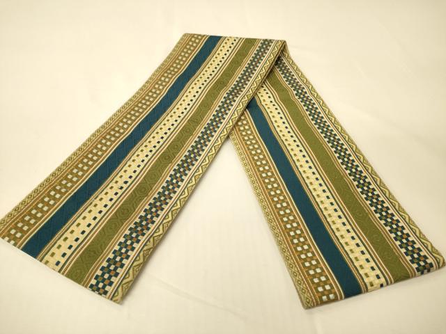 平和屋着物●本場筑前博多織　半幅帯　間道　証紙付き　正絹　逸品　CABK6145ak