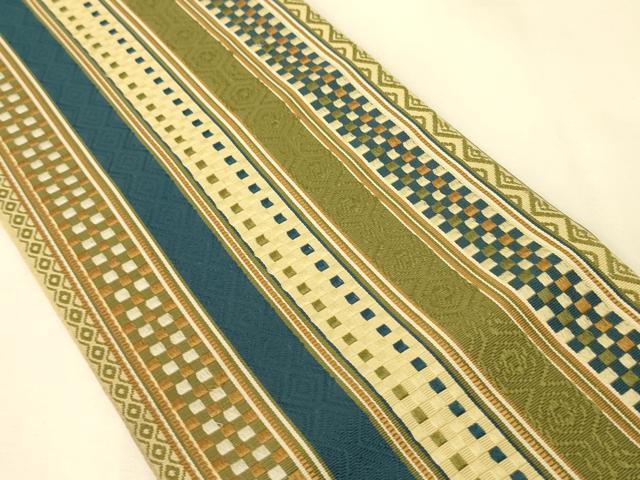 平和屋着物●本場筑前博多織　半幅帯　間道　証紙付き　正絹　逸品　CABK6145ak