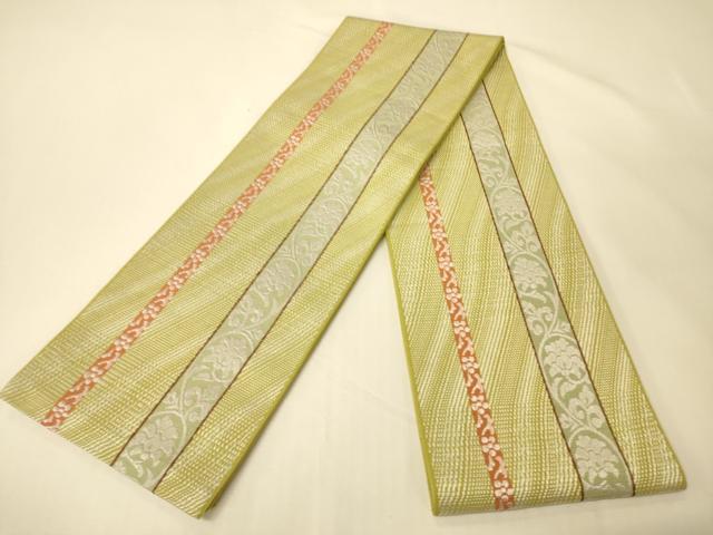 平和屋着物●本場筑前博多織　半幅帯　小野和也作　花唐草間道　博多金ラベル　証紙付き　正絹　逸品　CABK6146ak
