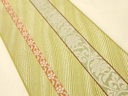 平和屋着物●本場筑前博多織　半幅帯　小野和也作　花唐草間道　博多金ラベル　証紙付き　正絹　逸品　CABK6146ak