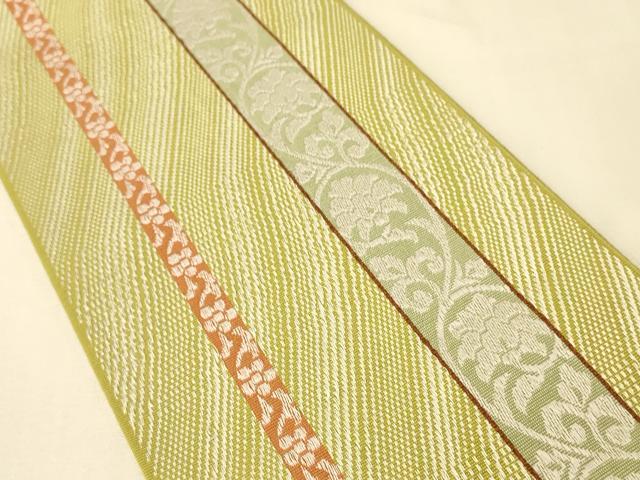 平和屋着物●本場筑前博多織　半幅帯　小野和也作　花唐草間道　博多金ラベル　証紙付き　正絹　逸品　CABK6146ak
