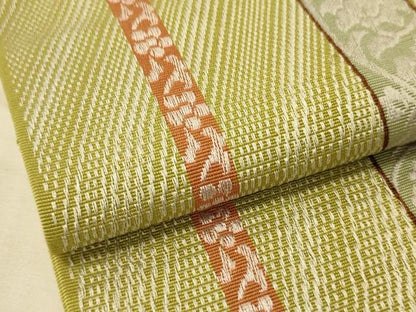 平和屋着物●本場筑前博多織　半幅帯　小野和也作　花唐草間道　博多金ラベル　証紙付き　正絹　逸品　CABK6146ak