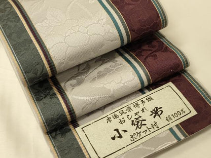 平和屋着物●本場筑前博多織　半幅帯　脇山公詞作　花唐草間道　証紙付き　正絹　逸品　未使用　CABK6149ak