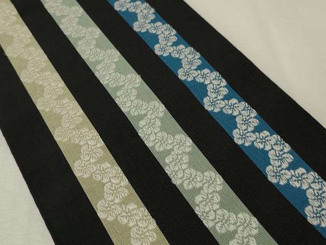平和屋着物●本場筑前博多織　両面　半幅帯　井上絹織謹製　捻梅間道/麻の葉間道　黒地　証紙付き　正絹　逸品　CABK6153ak