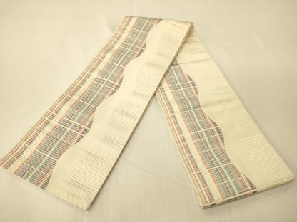 平和屋着物●本場筑前博多織　両面　半幅帯　よろけ縞/献上柄　正絹　逸品　CABK6154ak