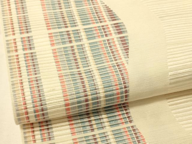 平和屋着物●本場筑前博多織　両面　半幅帯　よろけ縞/献上柄　正絹　逸品　CABK6154ak