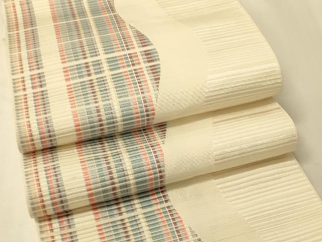 平和屋着物●本場筑前博多織　両面　半幅帯　よろけ縞/献上柄　正絹　逸品　CABK6154ak