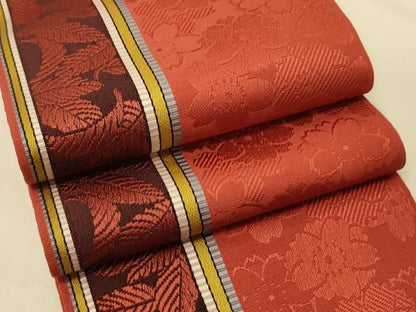 平和屋着物●本場筑前博多織　半幅帯　舞桜間道　正絹　逸品　CABK6158ak