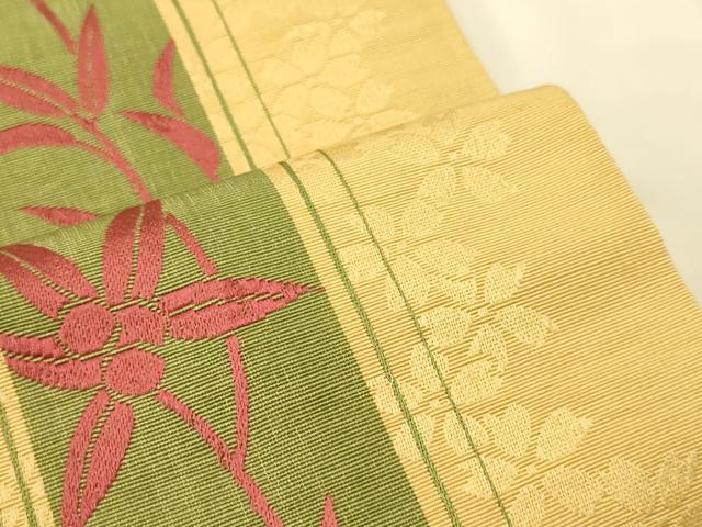 平和屋着物●本場筑前博多織　半幅帯　森博多織謹製　笹竹桜間道　証紙付き　正絹　逸品　CABK6159ak