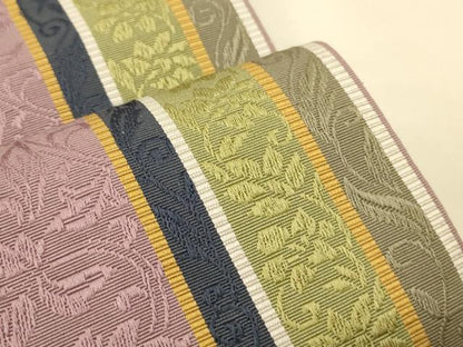 平和屋着物●本場筑前博多織　半幅帯　井上絹織謹製　花唐草間道　証紙付き　正絹　逸品　CABK6168ak