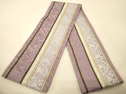 平和屋着物●本場筑前博多織　半幅帯　小野和也作　花唐草間道　博多金ラベル　証紙付き　正絹　逸品　CABK6170ak