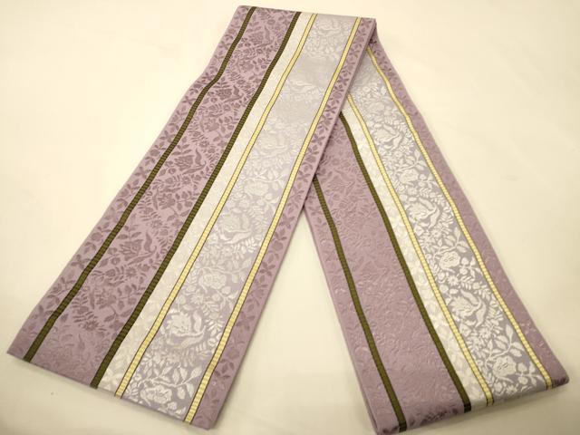 平和屋着物●本場筑前博多織　半幅帯　小野和也作　花唐草間道　博多金ラベル　証紙付き　正絹　逸品　CABK6170ak