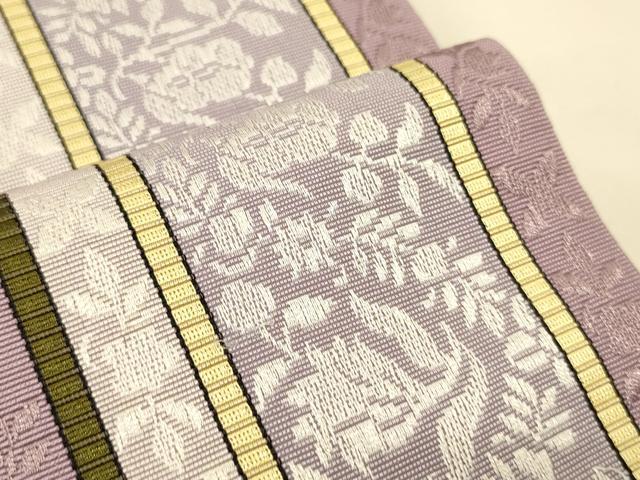 平和屋着物●本場筑前博多織　半幅帯　小野和也作　花唐草間道　博多金ラベル　証紙付き　正絹　逸品　CABK6170ak