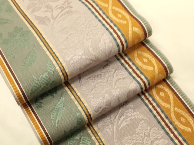 平和屋着物●本場筑前博多織　半幅帯　脇山忠道作　草花間道　証紙付き　正絹　逸品　CABK6172ak