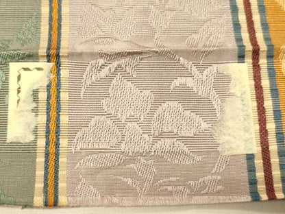 平和屋着物●本場筑前博多織　半幅帯　脇山忠道作　草花間道　証紙付き　正絹　逸品　CABK6172ak