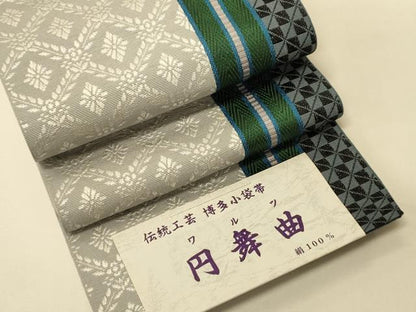 平和屋着物●本場筑前博多織　半幅帯　井上絹織謹製　円舞曲　証紙付き　正絹　逸品　未使用　CABK6176ak