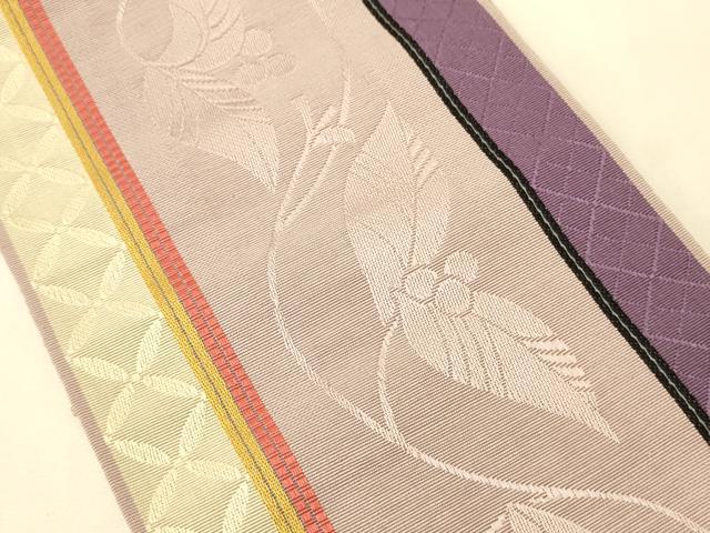 平和屋着物●本場筑前博多織　半幅帯　脇山公詞作　草花間道　証紙付き　正絹　逸品　未使用　CABK6177ak