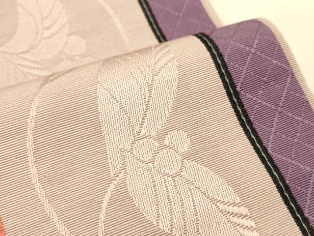 平和屋着物●本場筑前博多織　半幅帯　脇山公詞作　草花間道　証紙付き　正絹　逸品　未使用　CABK6177ak