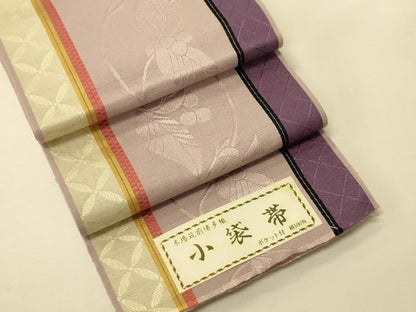 平和屋着物●本場筑前博多織　半幅帯　脇山公詞作　草花間道　証紙付き　正絹　逸品　未使用　CABK6177ak
