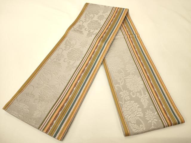 平和屋着物●本場筑前博多織　半幅帯　脇山忠道作　草花間道　証紙付き　正絹　逸品　CABK6182ak