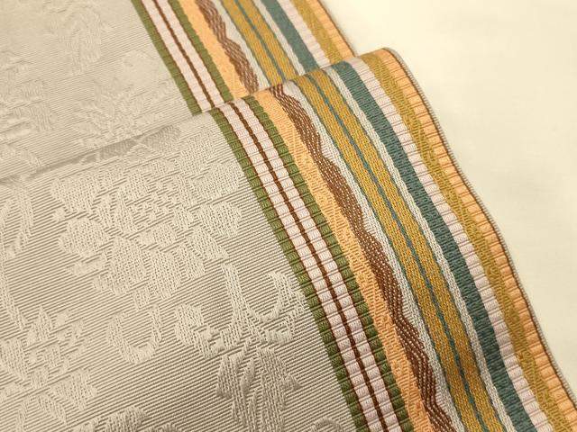 平和屋着物●本場筑前博多織　半幅帯　脇山忠道作　草花間道　証紙付き　正絹　逸品　CABK6182ak