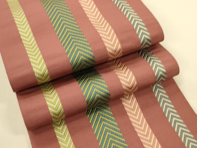 平和屋着物●本場筑前博多織　半幅帯　間道　正絹　逸品　CABK6188ak
