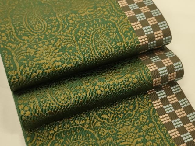 平和屋着物●本場筑前博多織　半幅帯　幾何学花文　正絹　逸品　CABK6190ak