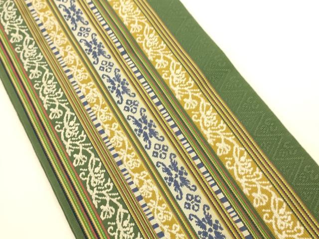 平和屋着物●本場筑前博多織　半幅帯　幾何学間道　証紙付き　正絹　逸品　CABK6191ak