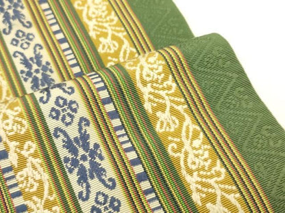 平和屋着物●本場筑前博多織　半幅帯　幾何学間道　証紙付き　正絹　逸品　CABK6191ak