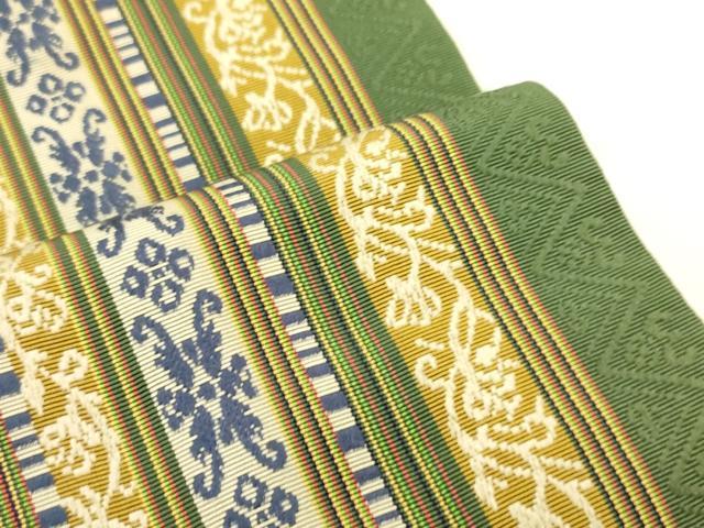 平和屋着物●本場筑前博多織　半幅帯　幾何学間道　証紙付き　正絹　逸品　CABK6191ak